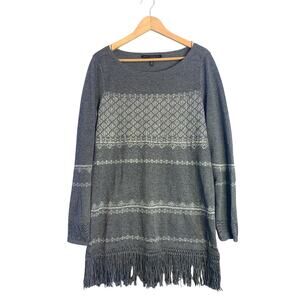 White House Black Market Gray Tunic, Size M Silver Embellishment Fringe Boho